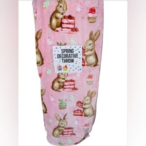 Oversized Blanket Throw 60”x 70” Easter Pink Farmhouse Bunny cake and cupcakes
